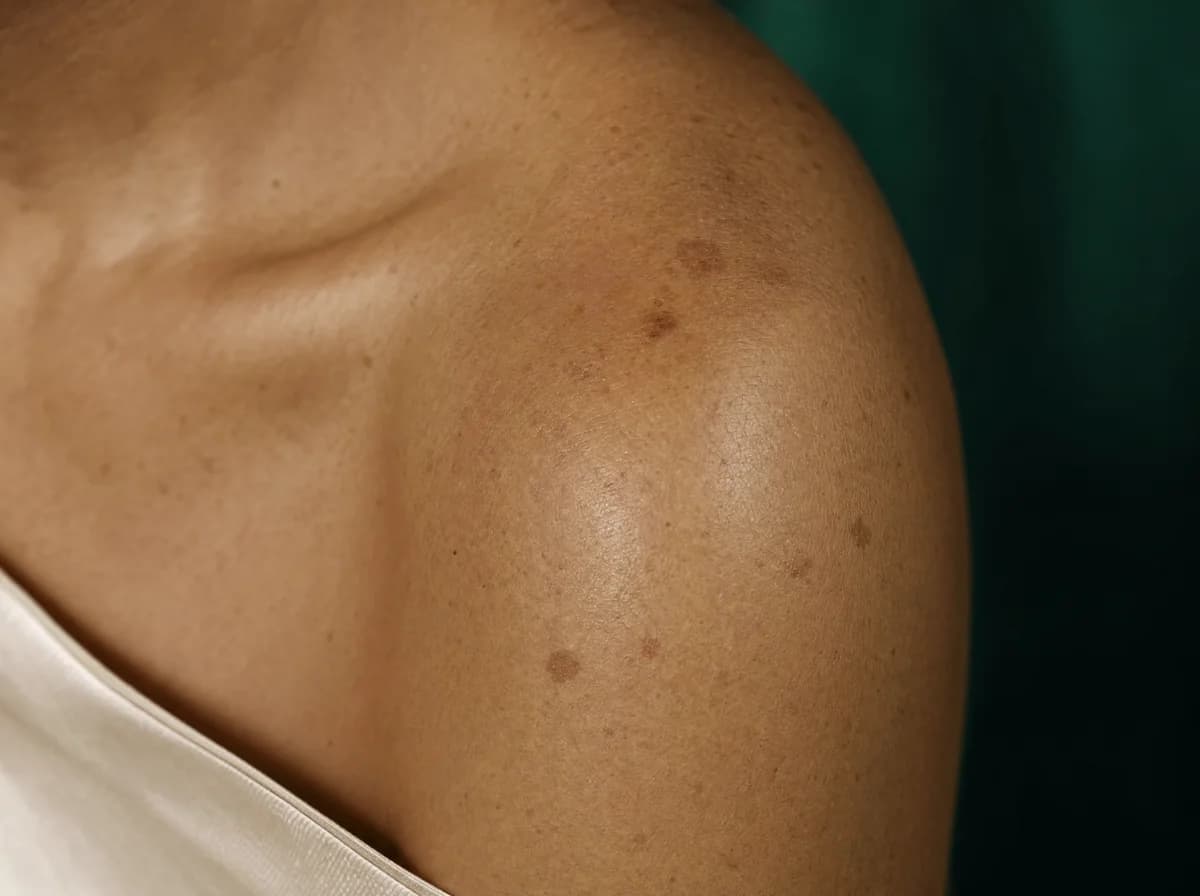 Hud med solfläckar och ojämn pigmentering före behandling